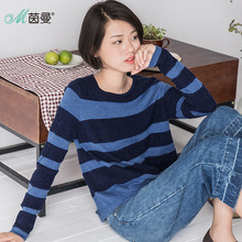 茵曼2017秋冬装新款复古范不规则条纹宽松毛衣女套头针织衫长袖图片