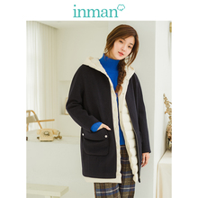 inman茵曼旗舰店连帽马甲宽松毛呢两件套外套2018冬装新款呢大衣图片
