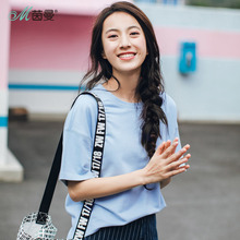 茵曼2018夏季新款纯棉基本款圆领百搭短袖T恤女宽松显瘦上衣韩版图片