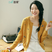 茵曼旗舰店女装2018春装新款纯棉文艺绣花长袖毛衣针织衫开衫外套图片