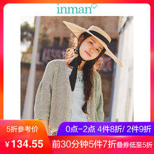 茵曼2018春新款chic七分袖宽松气质毛衣开衫外套女外搭短款上衣图片