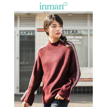 inman茵曼旗舰店高领喇叭袖宽松套头毛衣2018秋冬新款打底针织衫图片