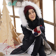 茵曼旗舰店清仓2016冬装新款外套毛领连帽中长款加厚羽绒服女图片