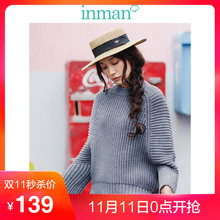 茵曼2017冬装新款圆领净色宽松休闲长袖套头毛衣女F1874132630图片