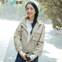 茵曼2018春秋新款长袖连帽开衫短外套女夹克chic休闲百搭港味上图片