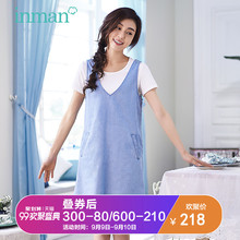 茵曼2018夏装新款前后V领文艺范短袖T恤连衣裙套装两件套女学生图片