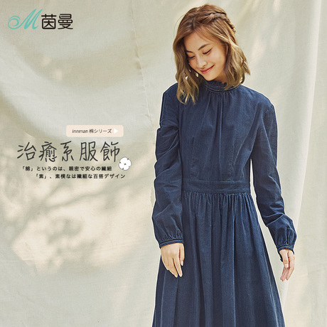 茵曼旗舰店2018秋装新款纯棉长袖连衣裙女装裙子商品大图