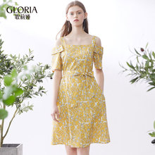 GLORIA/歌莉娅女装2018夏季露肩收腰连衣裙185C4A180图片
