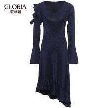 GLORIA/歌莉娅2018年秋季毛织亮丝不对称连衣裙189K5K260图片