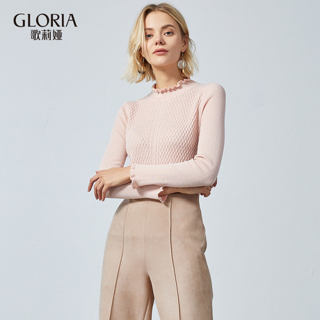 GLORIA/歌莉娅2018年冬季直身型木耳边领毛衫18CM5J510商品大图