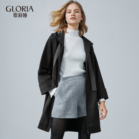 GLORIA/歌莉娅女装2018秋季H型针织连帽外套189C6E260商品大图