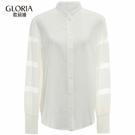 GLORIA/歌莉娅女装2018秋季桑蚕丝拼蕾丝衬衫189C3E110商品大图