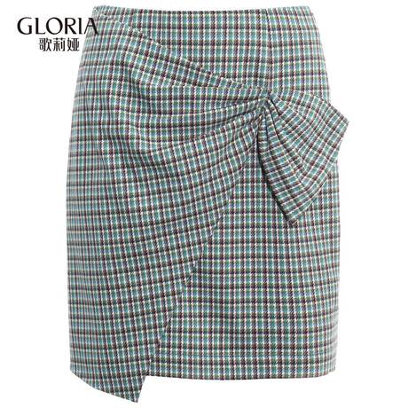 预售GLORIA/歌莉娅2018秋季A型立裁格纹短裙189E2A30D商品大图