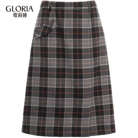 预售GLORIA/歌莉娅2018格纹A型不对称口袋盖半裙189E2A31A商品大图