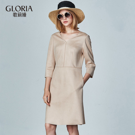 GLORIA/歌莉娅女装2018年秋季麂皮绒收腰连衣裙188R4D130商品大图