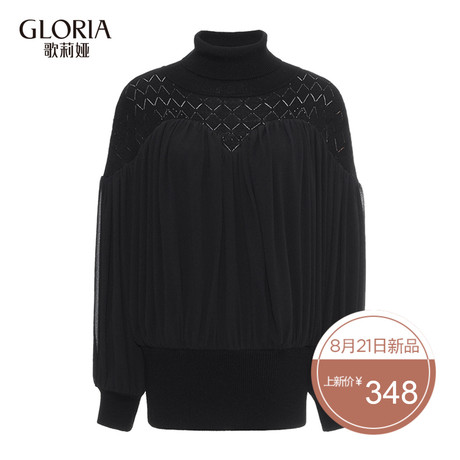 GLORIA/歌莉娅女装冬季新品泡泡袖拼接上衣17SJ3E090商品大图