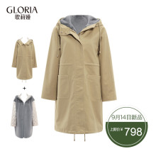 GLORIA/歌莉娅女装2018冬季两穿连帽可拆卸两件套中长款外套图片