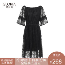 GLORIA/歌莉娅2018夏新品下摆压褶蕾丝收腰连衣裙184C4C150图片