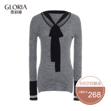 GLORIA/歌莉娅女装2018春季新品V领绑带修身羊毛衫182C5J060图片