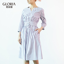 预售|GLORIA/歌莉娅女装2018秋季松紧腰V领连衣裙188E4D250图片