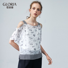 GLORIA/歌莉娅2018秋季露肩印花梭织衫187C3C040图片