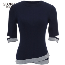 GLORIA/歌莉娅2018年新品撞色拼接针织衫修身毛衣183C5J33A图片
