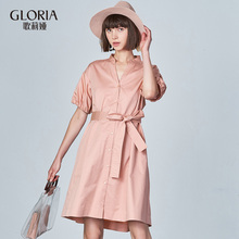 GLORIA/歌莉娅女装2018夏季蕾丝拼接系带连衣裙184P4C29A图片