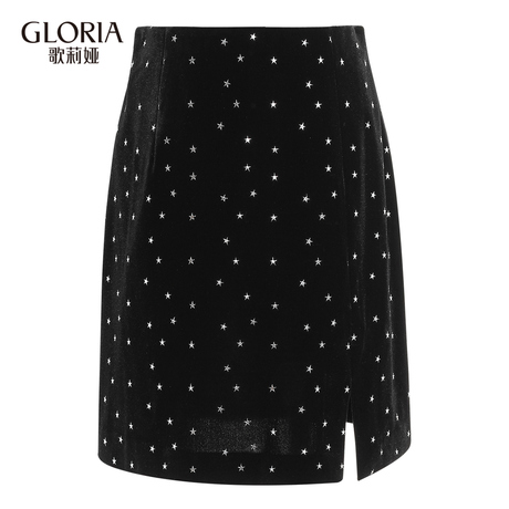 GLORIA/歌莉娅女装2018秋季高腰丝绒短裙189K2C120商品大图