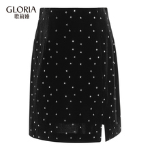 GLORIA/歌莉娅女装2018秋季高腰丝绒短裙189K2C120图片