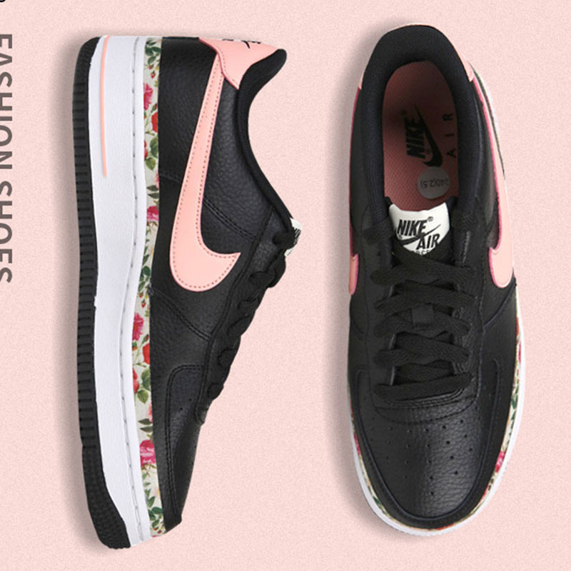 Nike Nike Women's Shoes 2019 Winter AF1 Air Force One Black Pink Flower Casual Shoes Warm Board Shoes BQ2501