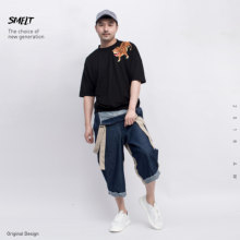 夏秋冬季工装 XZ10牛仔撞色亚麻七分九分背带裤 休闲裤 男款 SMELT