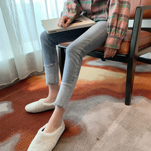 高腰撞色修身 显瘦小脚裤 0113 牛仔裤 2019早春新款 韩版 女装 Q0805
