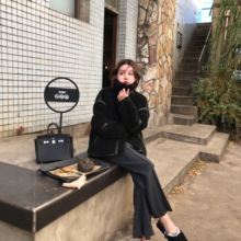 YUYEE_ins东大门不掉毛拼皮羊羔毛外套女冬加厚宽松羊羔绒机车服