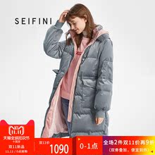 预售诗凡黎丝绒加厚白鸭绒羽绒服女2018新款宽松中长款冬季外套女图片
