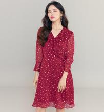 现折扣 韩国专柜代购ROEM18秋女装韩版波点雪纺连衣裙RMOW838G21