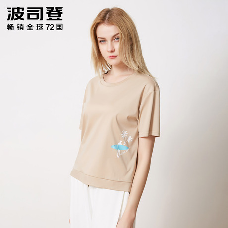 波司登2018夏季新款短袖休闲t恤女纯棉印花上衣简约百搭B80226258商品大图