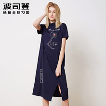 波司登2018年夏季新款女连衣裙中长款短袖T恤裙时尚宽松B80426298图片