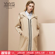 永恒颜色2018秋季新款拉链带帽长袖中长条纹女风衣K398F905图片