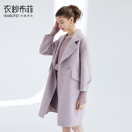 湖绒 洋气大翻领冬季毛呢外套女装双面呢子大衣女中长款2018新款商品大图