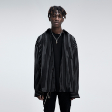 ANTIDOTE 2018AW 落肩宽松重磅厚实黑色条纹衬衫