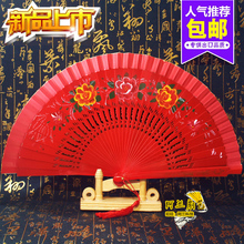 西班牙旗袍女扇跳舞走秀礼品扇子全木扇木头大红色等纯手绘扇舞蹈
