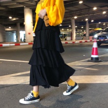 高腰显瘦荷叶边层层蛋糕裙气质针织半身裙打底长裙 韩版 女装 秋装
