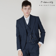 knighttom2017秋les高端正装品牌New.G藏蓝色条纹单排两粒扣西服