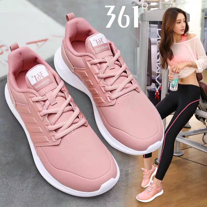 361 Sports Shoes for Women 2019 New Lightweight Student Casual Shoes Winter Waterproof Leather Top Women's Shoes Pink Running Shoes
