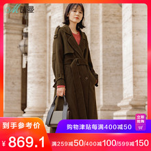 茵曼秋冬帅气双排扣长款100%纯羊毛双面呢外套呢子大衣1884280049图片
