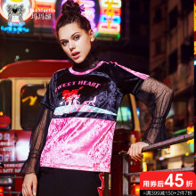 玛玛绨2018秋装新款短袖T恤女粉红豹印花体恤韩版宽松chic上衣潮图片