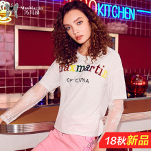 玛玛绨2018秋装新款亮片刺绣时尚圆领上衣蕾丝拼接长袖宽松t恤女图片