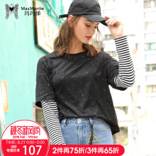 玛玛绨慵懒风chic早秋假两件上衣女2018新款修身圆领亮片黑色t恤图片