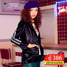 玛玛绨秋冬女2018新款丝绒西装中长款经典复古黑色亮面宽松潮外套图片