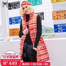 玛玛绨2018冬季新款潮牌无袖羽绒服女韩版中长款字母印花马甲外套图片